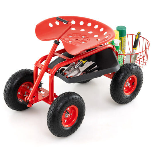 Costway Extendable Handle Garden Cart Rolling Wagon Scooter-Red - Color: Red