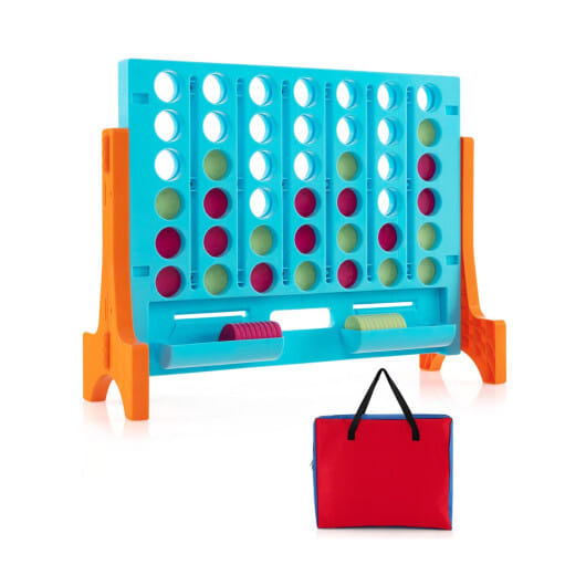 Costway Jumbo 4-to-Score Connect Game Set with Carrying Bag and 42 Coins-Orange - Color: Orange