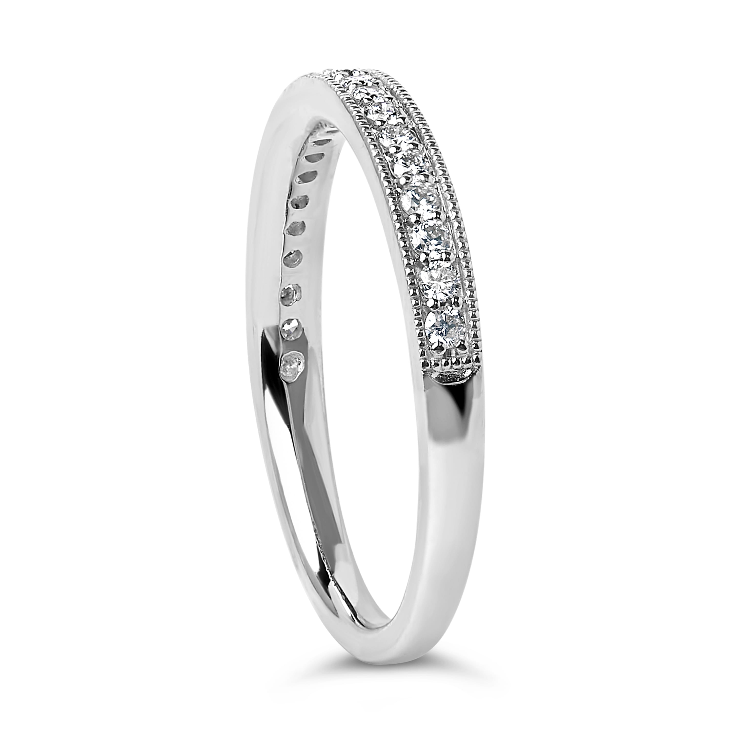 14K White Gold 1/4 Cttw Round Diamond Milgrain Wedding Band (I-J Color, SI2-I1 Clarity) - Size 7