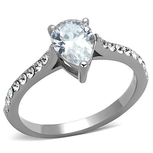 TK1337 - High polished (no plating) Stainless Steel Ring with AAA Grade CZ in Clear