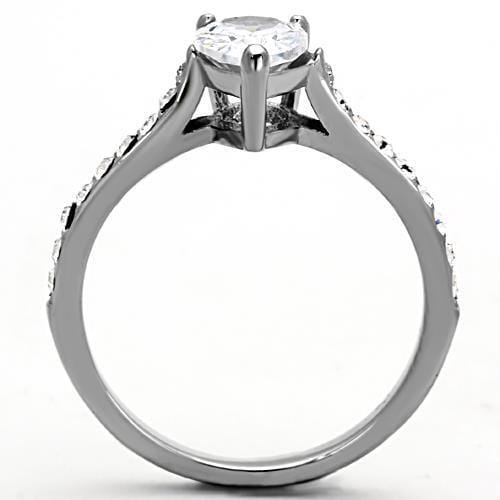 TK1337 - High polished (no plating) Stainless Steel Ring with AAA Grade CZ in Clear