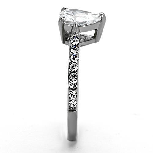 TK1337 - High polished (no plating) Stainless Steel Ring with AAA Grade CZ in Clear