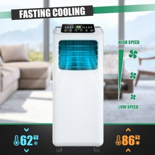 9000 BTU Portable Air Conditioner with Built-in Dehumidifier and Remote Control - Color: Black & White