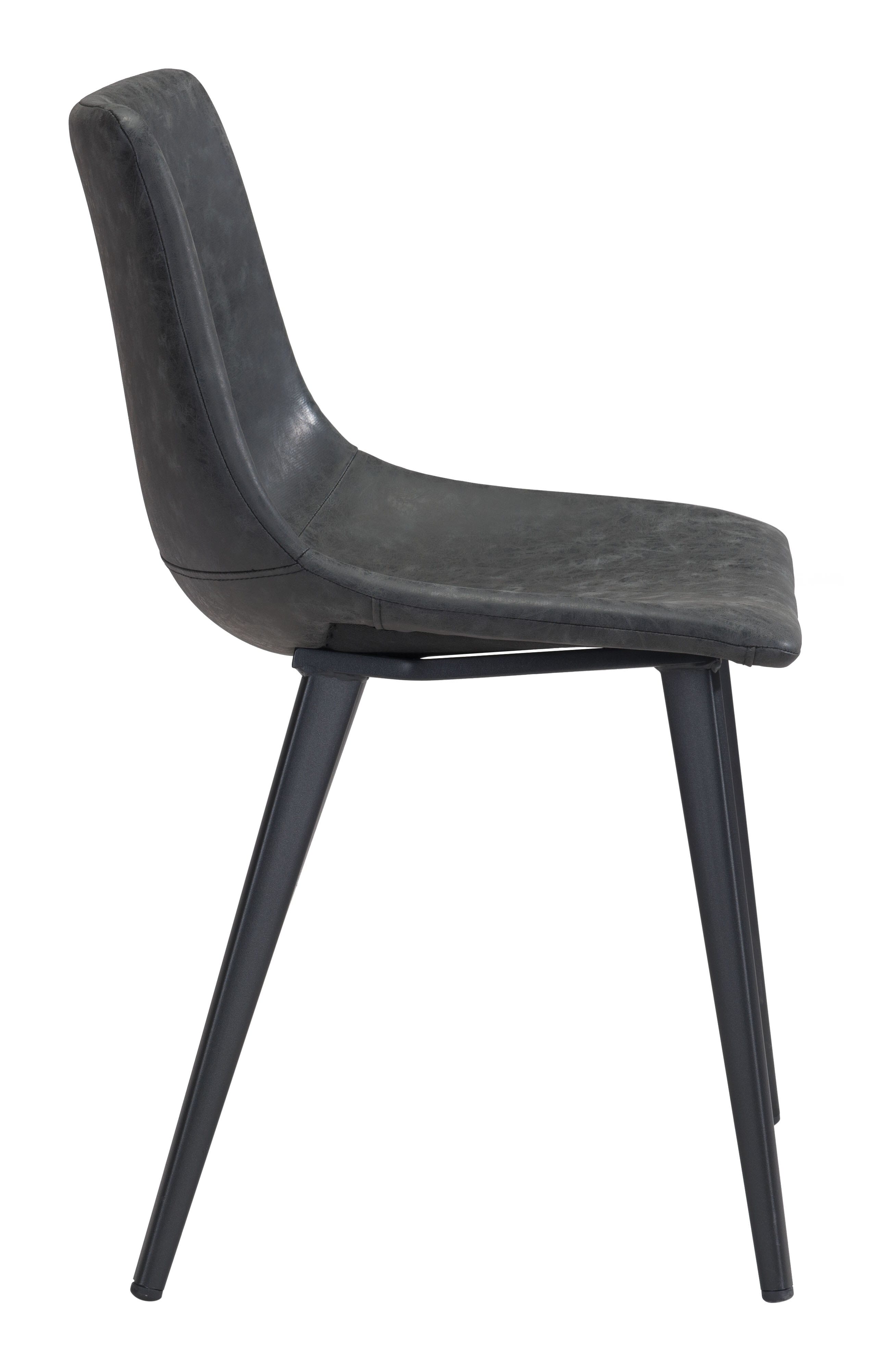 Set of Two Black Upholstered Faux Leather Dining Side chairs