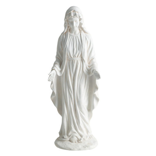 Virgin Mary Statue 29.5 inch Tall Outdoor Religious Sculpture with Aged Finish-White