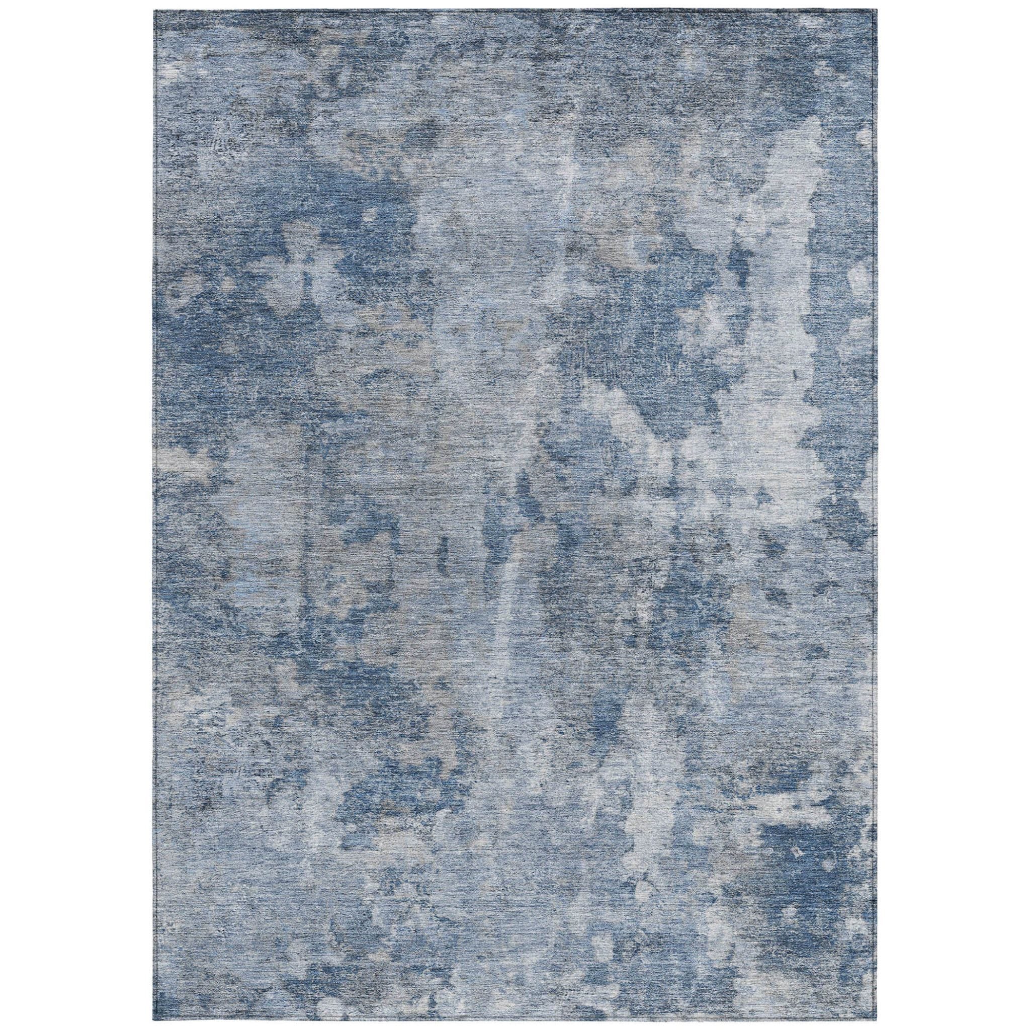3' X 5' Blue Abstract Washable Non Skid Indoor Outdoor Area Rug