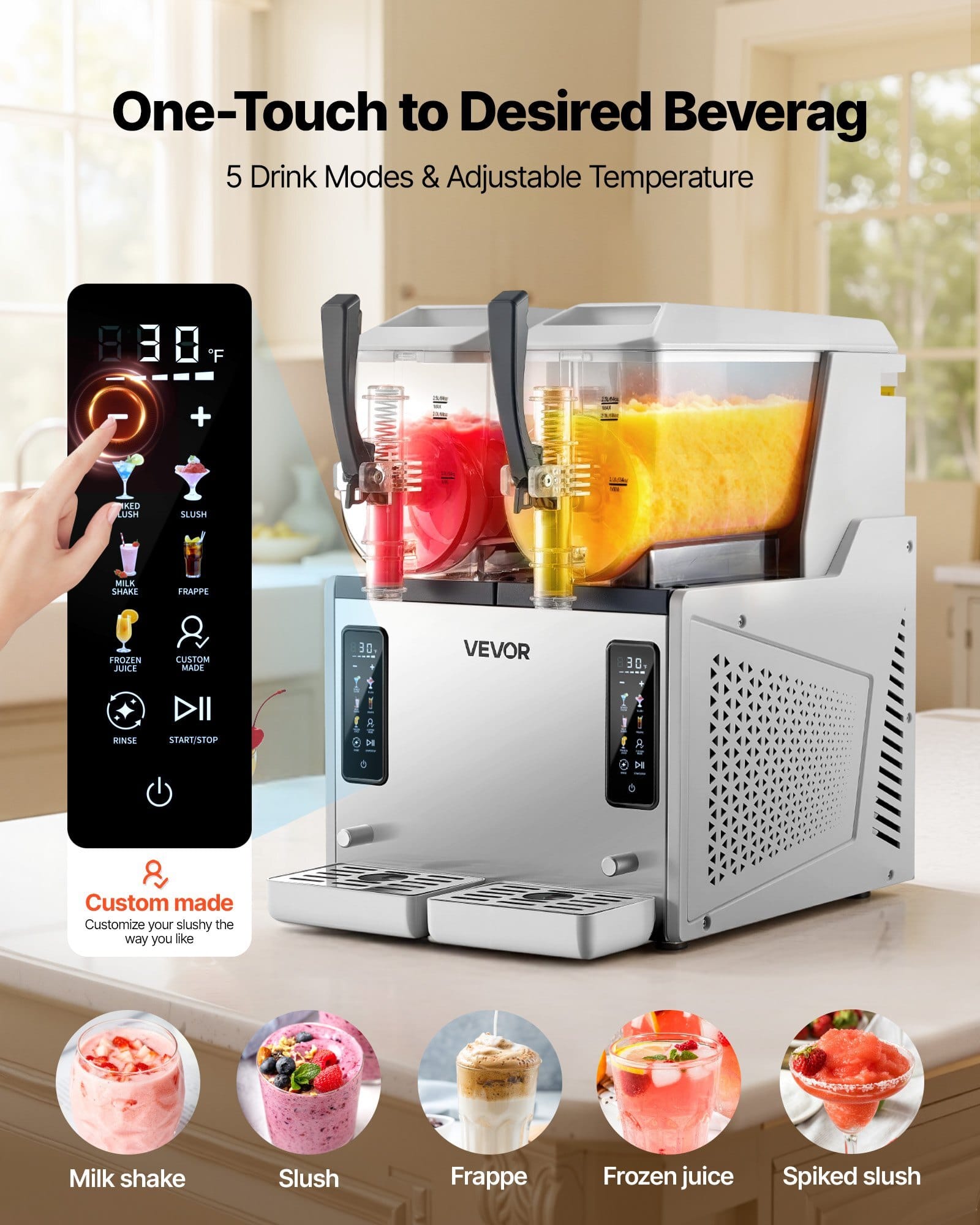 Slushie Machine, 3L/100oz x 2 Tank Slushy Machine for Home, No Ice Needed Frozen Drink Maker, Margarita Maker with Self-Cleaning, for Frozen Margaritas, Frapp?©s, Milkshake & More