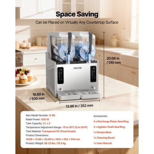 Slushie Machine, 3L/100oz x 2 Tank Slushy Machine for Home, No Ice Needed Frozen Drink Maker, Margarita Maker with Self-Cleaning, for Frozen Margaritas, Frapp?©s, Milkshake & More