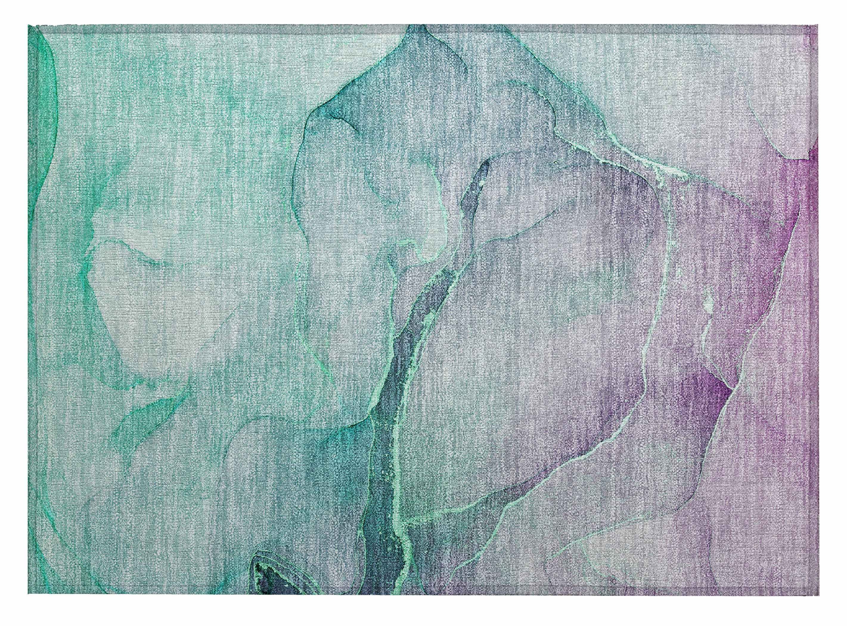 2' X 3' Green Abstract Washable Non Skid Indoor Outdoor Area Rug