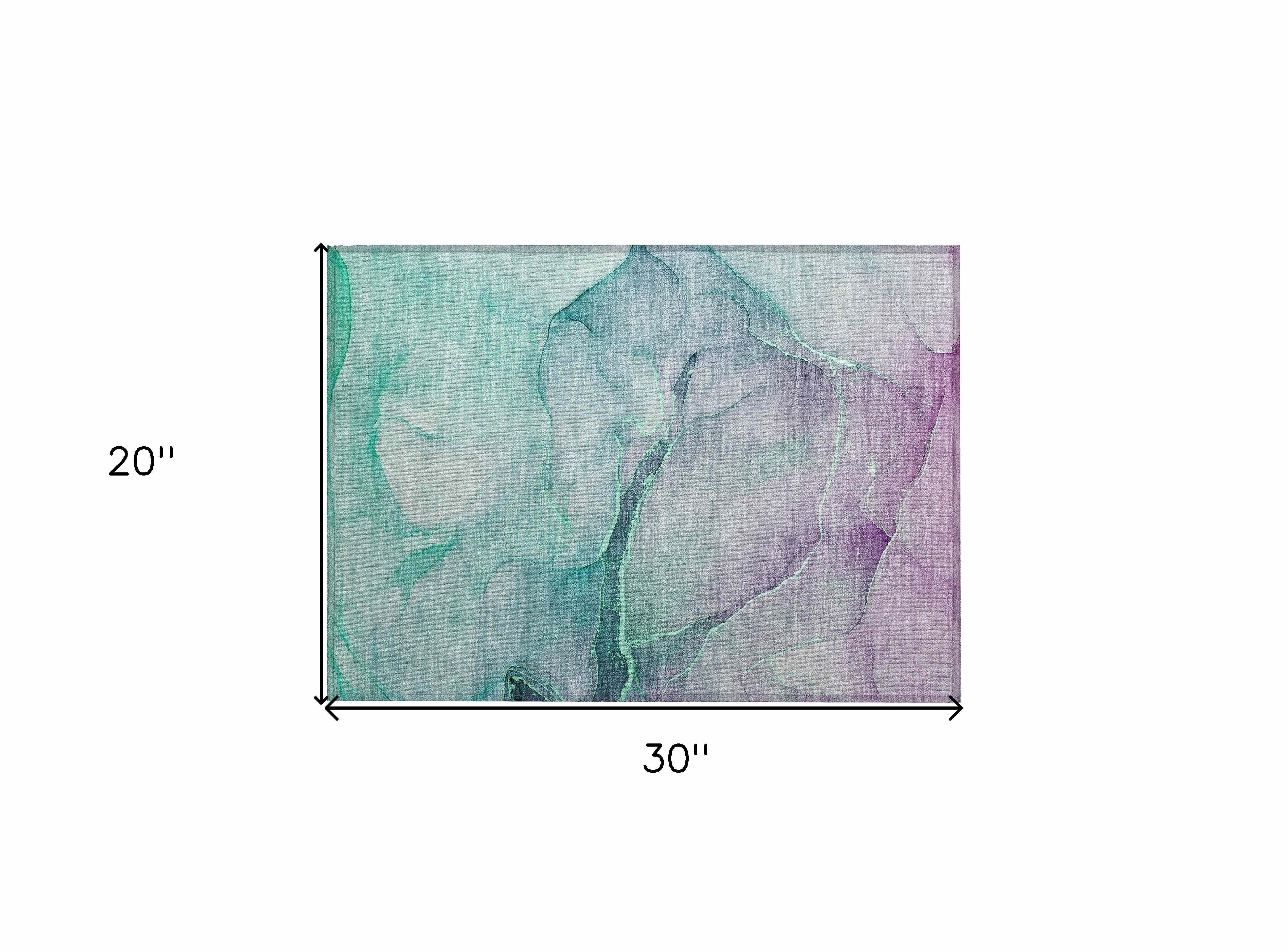 2' X 3' Green Abstract Washable Non Skid Indoor Outdoor Area Rug