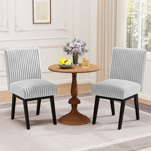 Dining Chairs Set of 2 Fabric Upholstered Kitchen Chairs with Padded Seatand Rubber Wood Legs-Gray & White