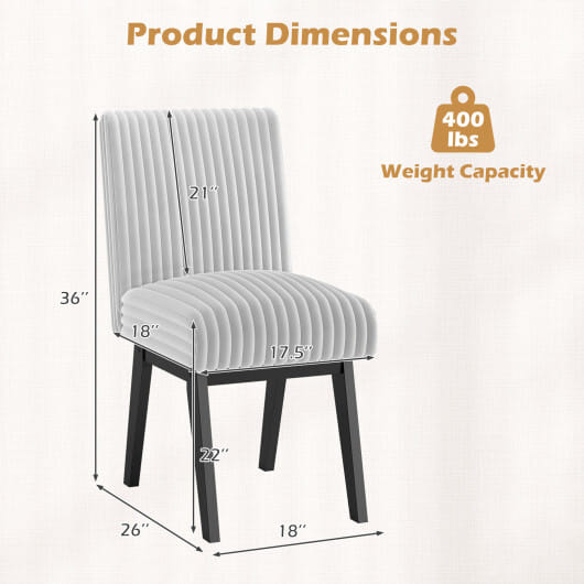 Dining Chairs Set of 2 Fabric Upholstered Kitchen Chairs with Padded Seatand Rubber Wood Legs-Gray & White