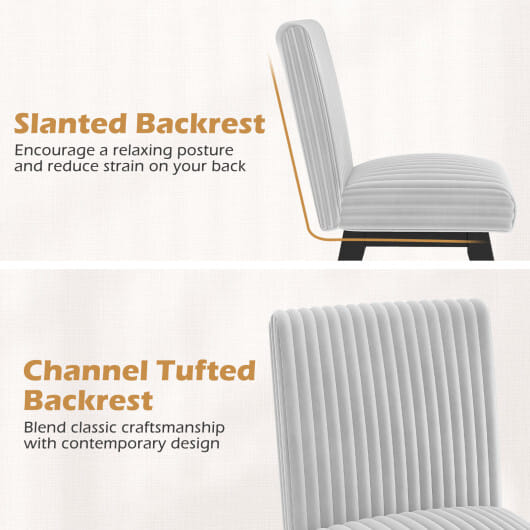 Dining Chairs Set of 2 Fabric Upholstered Kitchen Chairs with Padded Seatand Rubber Wood Legs-Gray & White