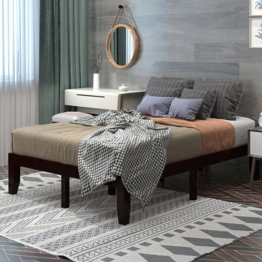 14 Inch Full Size Wood Platform Bed Frame with Wood Slat Support-Brown
