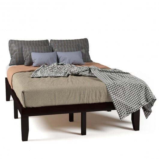 14 Inch Full Size Wood Platform Bed Frame with Wood Slat Support-Brown