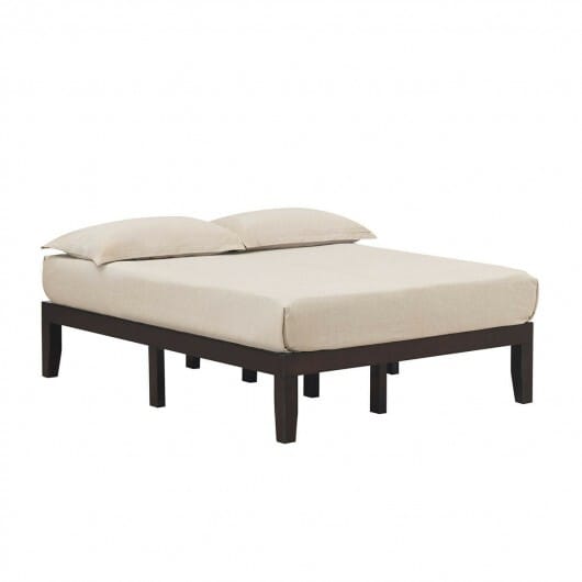 14 Inch Full Size Wood Platform Bed Frame with Wood Slat Support-Brown