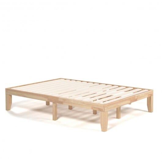 14 Inch Full Size Wood Platform Bed Frame with Wood Slat Support-Brown