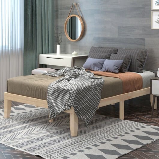 14 Inch Full Size Wood Platform Bed Frame with Wood Slat Support-Brown