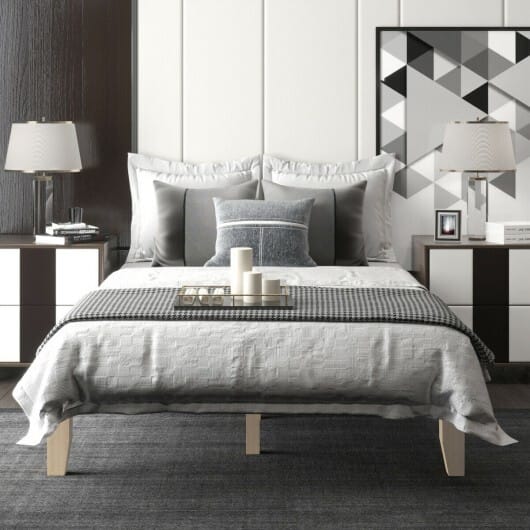 14 Inch Full Size Wood Platform Bed Frame with Wood Slat Support-Brown