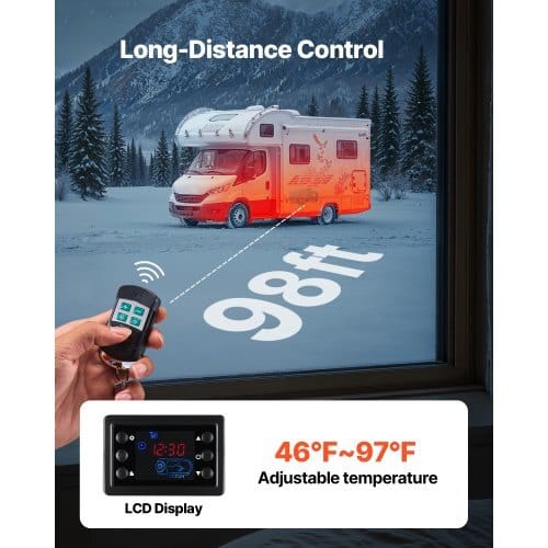 Diesel Heater, 8KW, DC 12V/24V, Portable Diesel Air Heater with Remote Control and LCD Screen, Fast Heating Low Noise, 2.6 Gal Large Fuel Tank for Vehicles, Vans, RVs, Campers, and Trucks