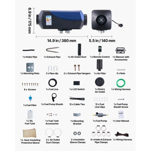 Diesel Heater, 8KW, DC 12V/24V, Portable Diesel Air Heater with Remote Control and LCD Screen, Fast Heating Low Noise, 2.6 Gal Large Fuel Tank for Vehicles, Vans, RVs, Campers, and Trucks