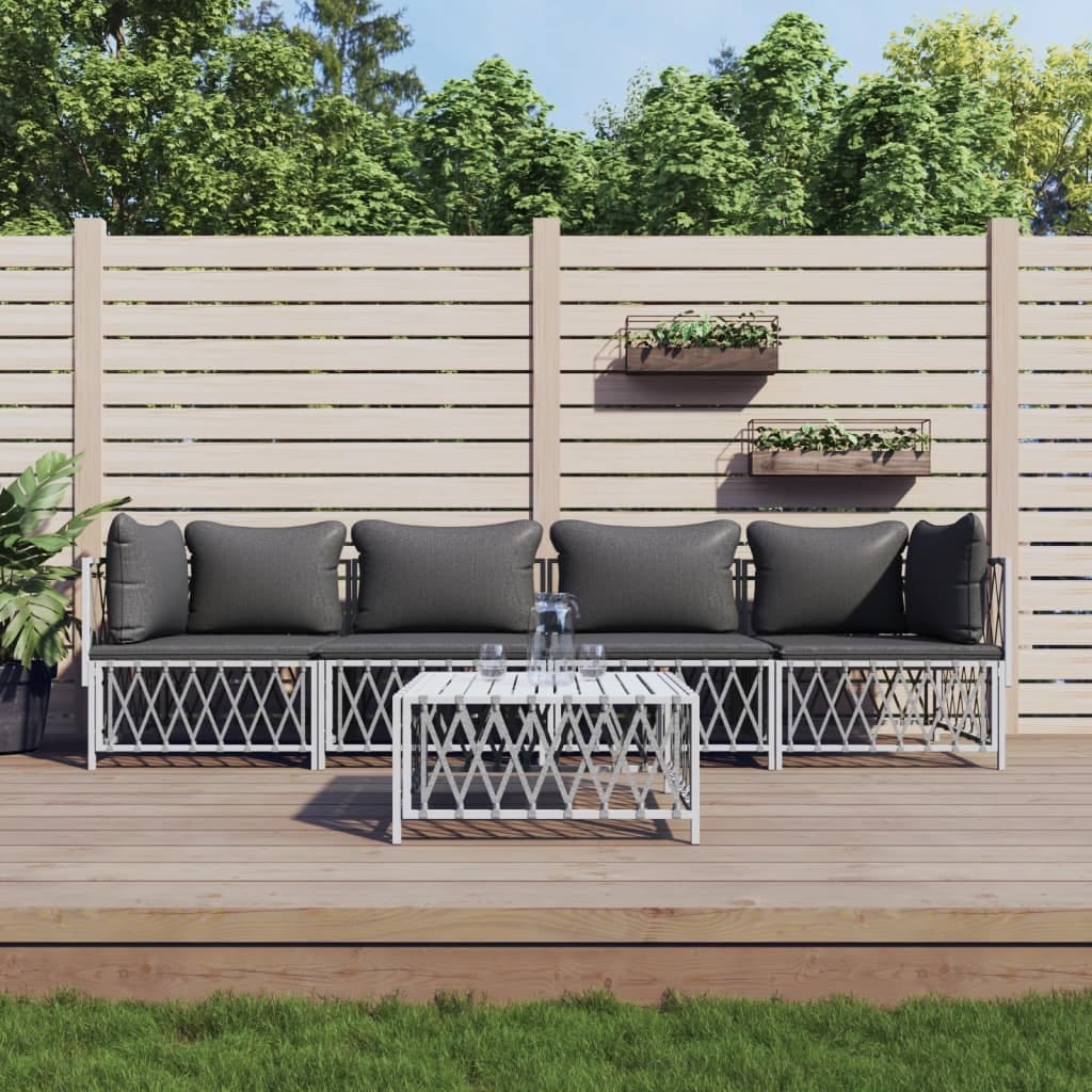 5 Piece Patio Lounge Set with Cushions White Steel