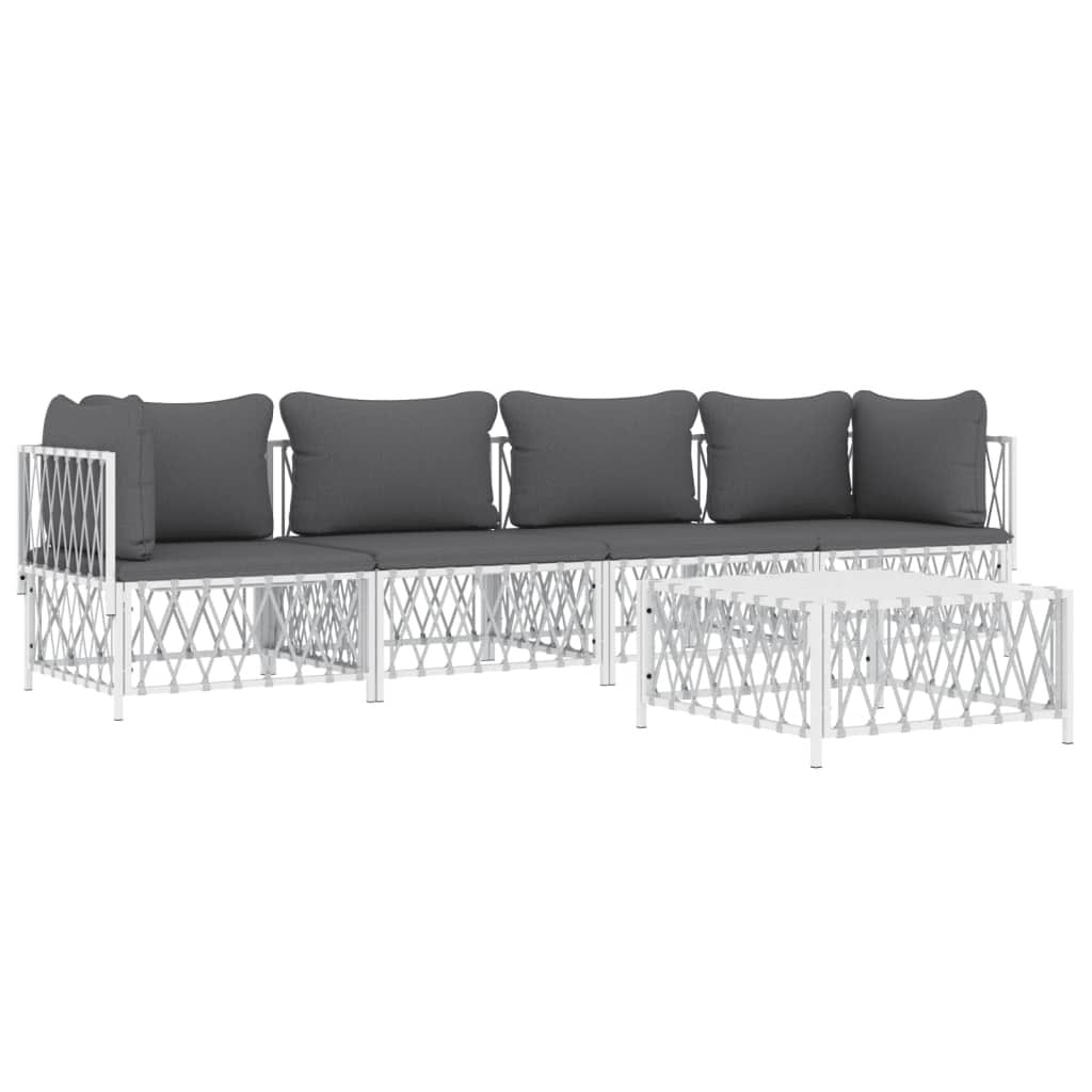 5 Piece Patio Lounge Set with Cushions White Steel