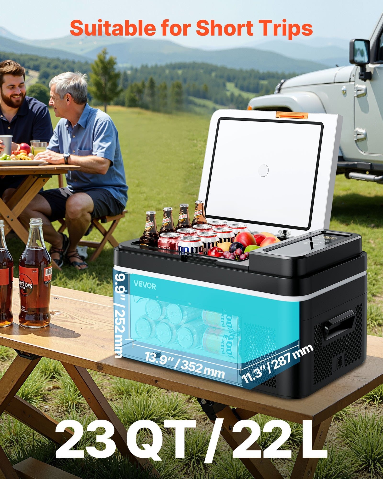 Car Refrigerator, DC 12/24V AC100-240V Compressor Electric Cooler, -4?°F to 68?°F Car Fridge with APP Control, 23 QT Cars Freezer for RVs, Campsites, Boats, Camping, Fishing, 45W Portable Freezer