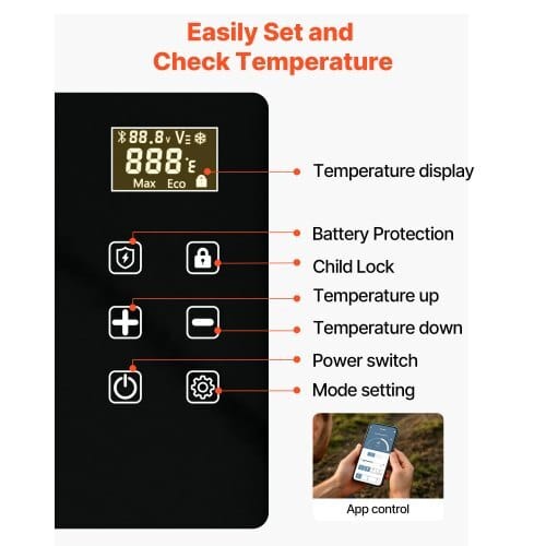 Car Refrigerator, DC 12/24V AC100-240V Compressor Electric Cooler, -4?°F to 68?°F Car Fridge with APP Control, 23 QT Cars Freezer for RVs, Campsites, Boats, Camping, Fishing, 45W Portable Freezer