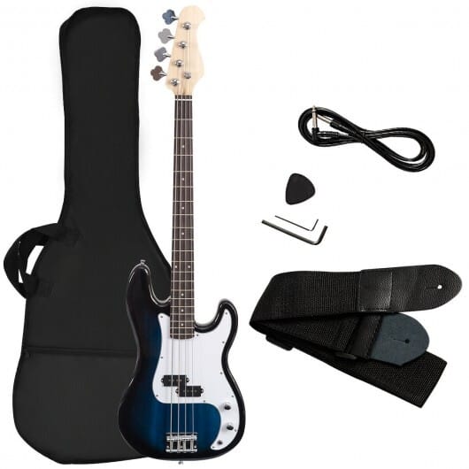 Electric Bass Guitar Full Size 4 String  Strap Guitar-Blue - Color: Blue