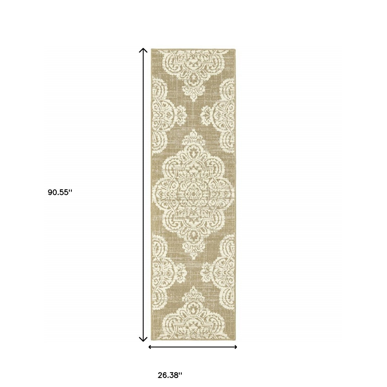 2' X 8' Tan Oriental Stain Resistant Indoor Outdoor Area Rug