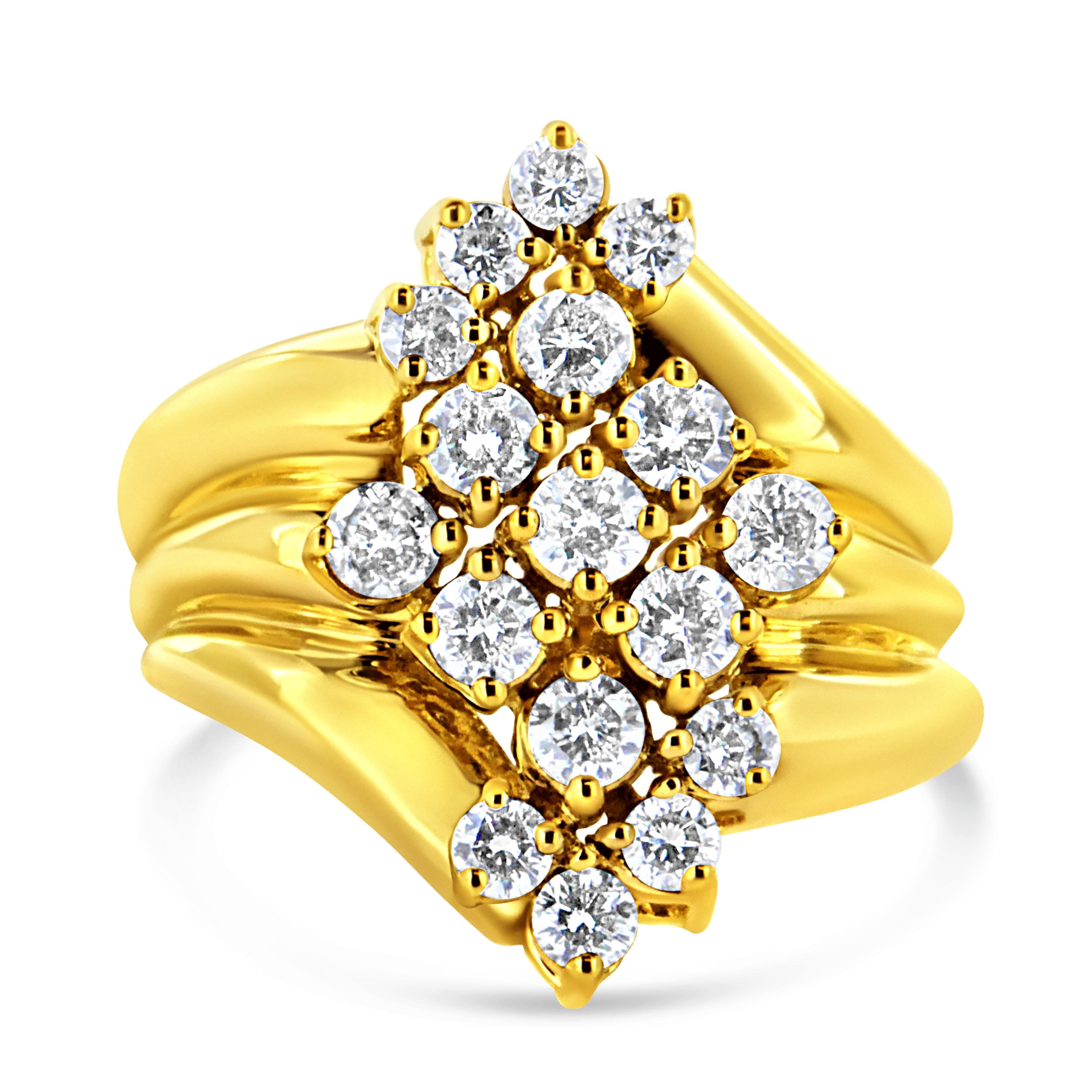 10K Yellow Gold Plated .925 Sterling Silver Diamond Cocktail Ring (1 1/2 Cttw, J-K Color, I1-I2 Clarity) - Size 6