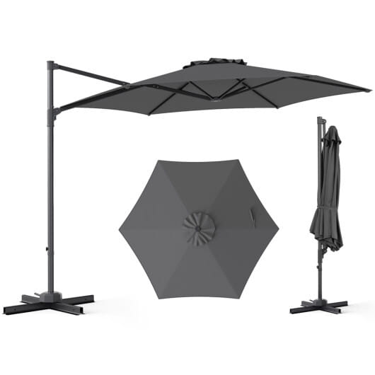 10 FT Patio Cantilever Umbrella with 360° Rotation and Air Vent for Backyard and Poolside-Tan