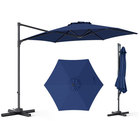 10 FT Patio Cantilever Umbrella with 360° Rotation and Air Vent for Backyard and Poolside-Tan
