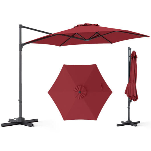 10 FT Patio Cantilever Umbrella with 360° Rotation and Air Vent for Backyard and Poolside-Tan