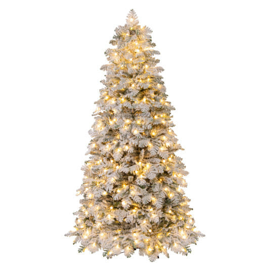 6/7 Feet Artificial Snow-flocked Christmas Tree Pre-lit Hinged Xmas Tree with 130 Twinkle Balls-7 Feet - Color: Green - Size: 7 ft