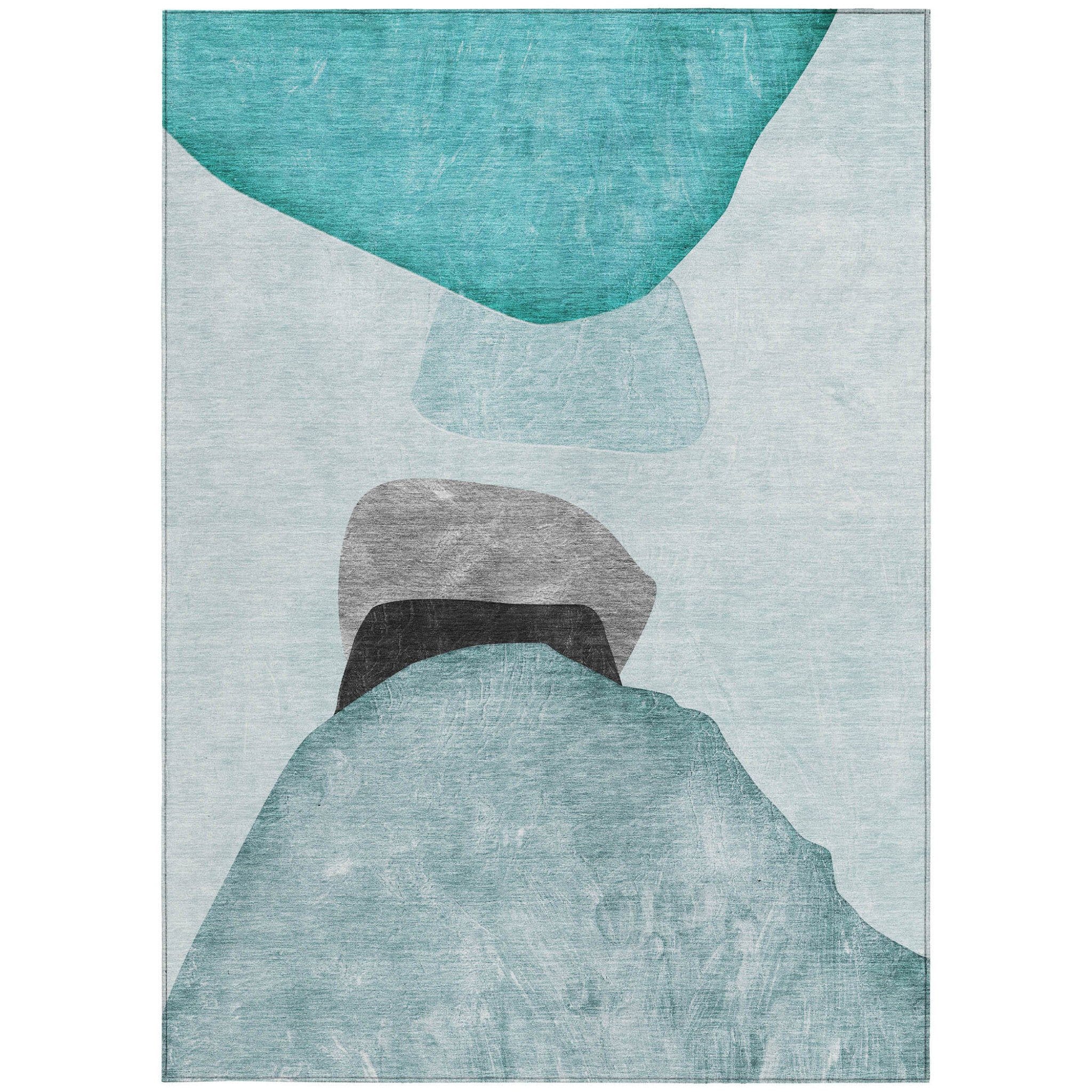 10' X 14' Ivory Teal and Gray Abstract Washable Non Skid Indoor Outdoor Area Rug