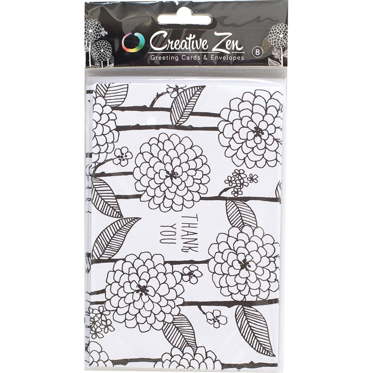 Creative Zen Collection Adult Coloring Coloring Cards Floral 1 Thank You