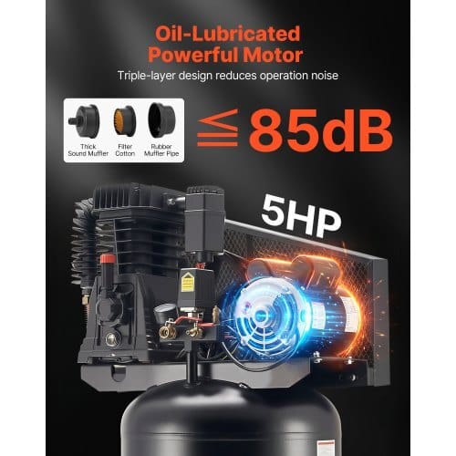 60 Gallons Heavy-Duty Air Compressor, 5HP 12 SCFM at 90PSI Air Compressors Max 145PSI Pressure, Oil-Lubricated Compressor Tank for Industrial Manufacturing, Large Workshops (230V 60Hz, No-Plug)