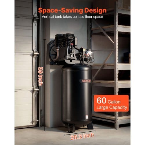 60 Gallons Heavy-Duty Air Compressor, 5HP 12 SCFM at 90PSI Air Compressors Max 145PSI Pressure, Oil-Lubricated Compressor Tank for Industrial Manufacturing, Large Workshops (230V 60Hz, No-Plug)