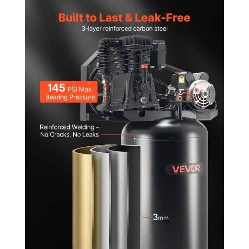 60 Gallons Heavy-Duty Air Compressor, 5HP 12 SCFM at 90PSI Air Compressors Max 145PSI Pressure, Oil-Lubricated Compressor Tank for Industrial Manufacturing, Large Workshops (230V 60Hz, No-Plug)