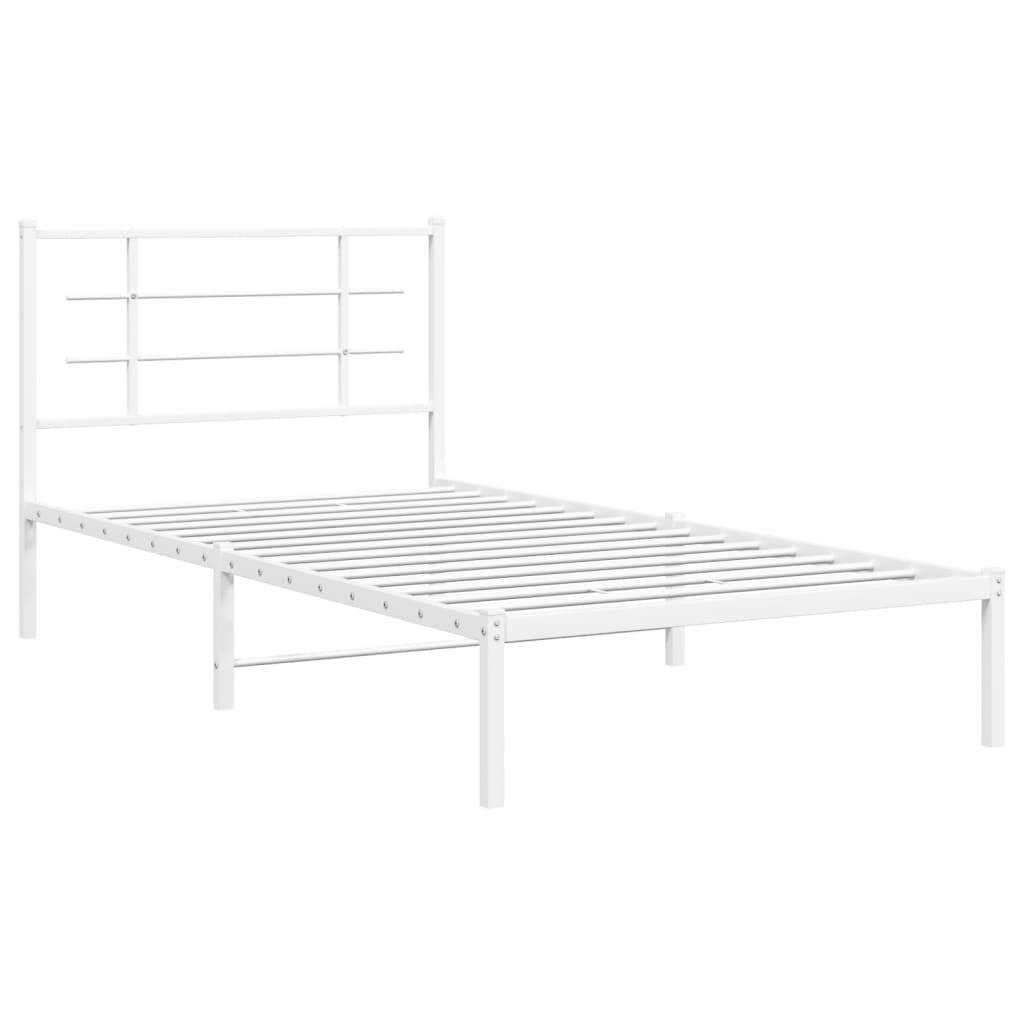 Metal Bed Frame without Mattress with Headboard White 39.4"x78.7"