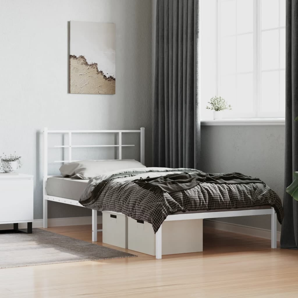 Metal Bed Frame without Mattress with Headboard White 39.4"x78.7"