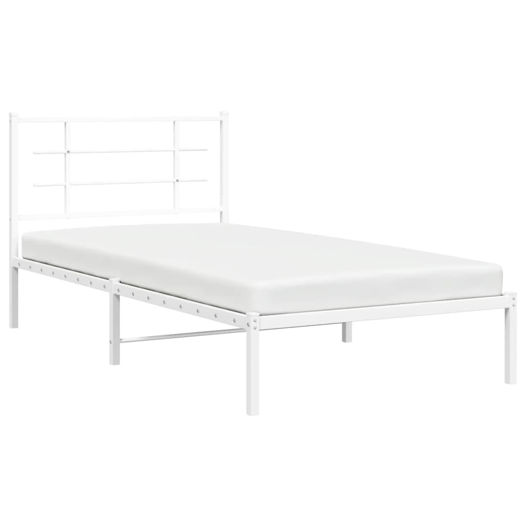 Metal Bed Frame without Mattress with Headboard White 39.4"x78.7"
