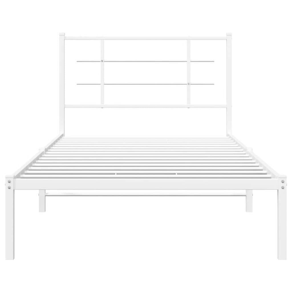 Metal Bed Frame without Mattress with Headboard White 39.4"x78.7"