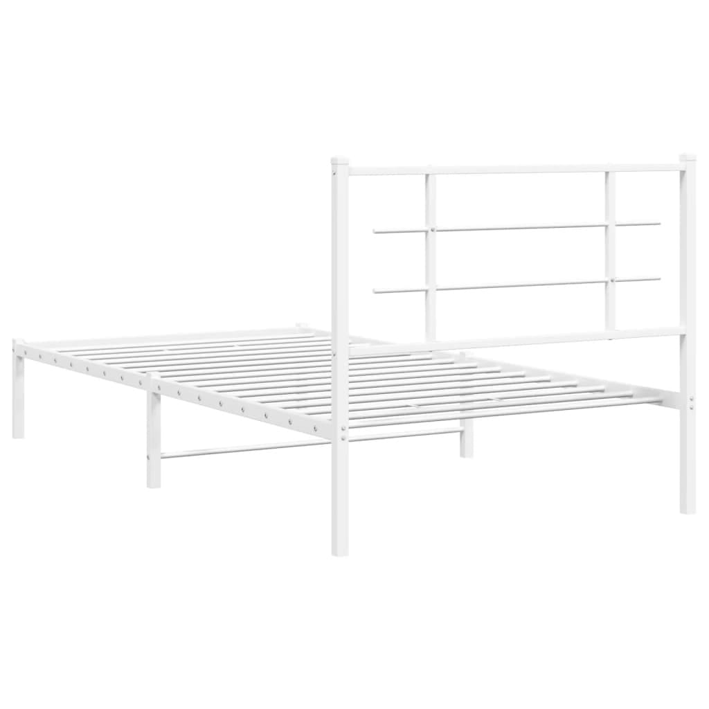 Metal Bed Frame without Mattress with Headboard White 39.4"x78.7"