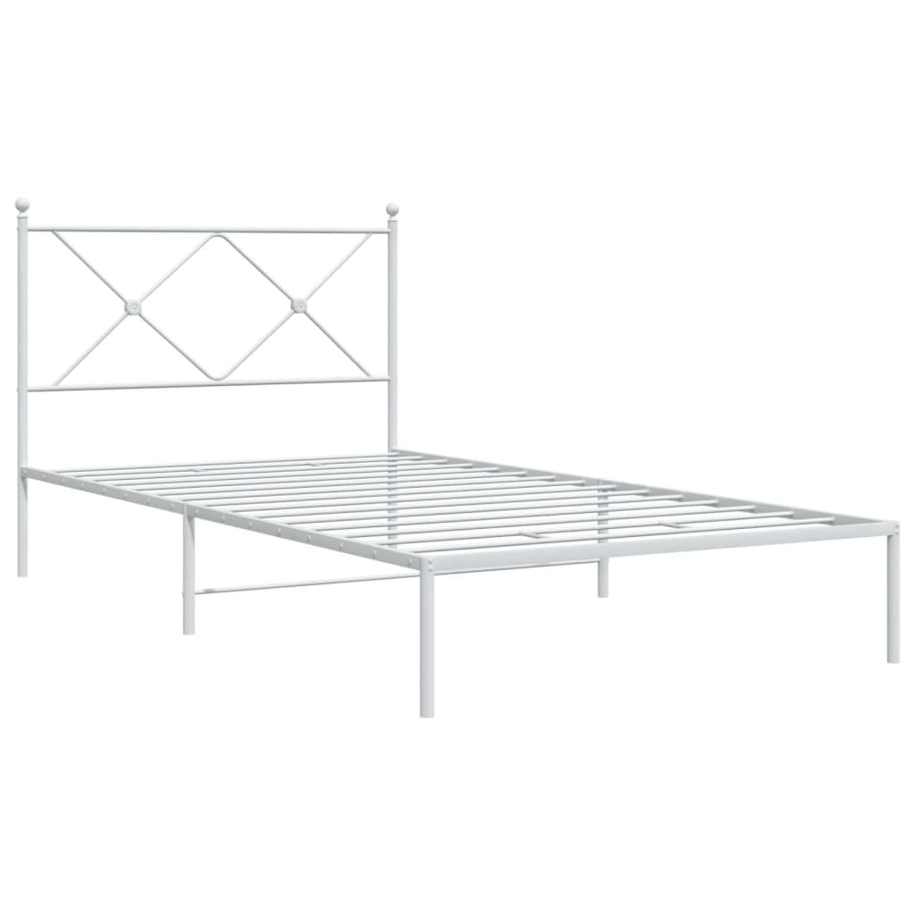 Metal Bed Frame without Mattress with Headboard White 39.4"x78.7"