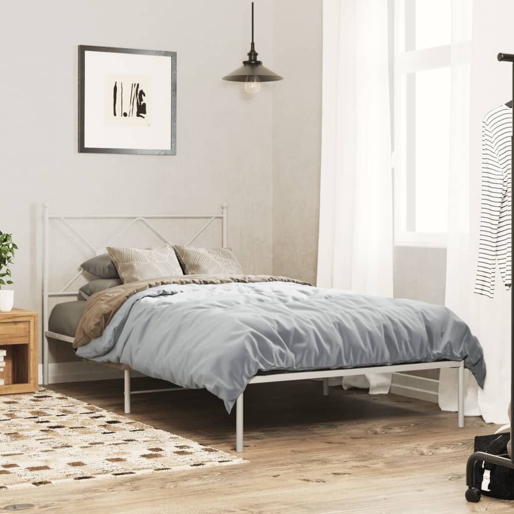 Metal Bed Frame without Mattress with Headboard White 39.4"x78.7"