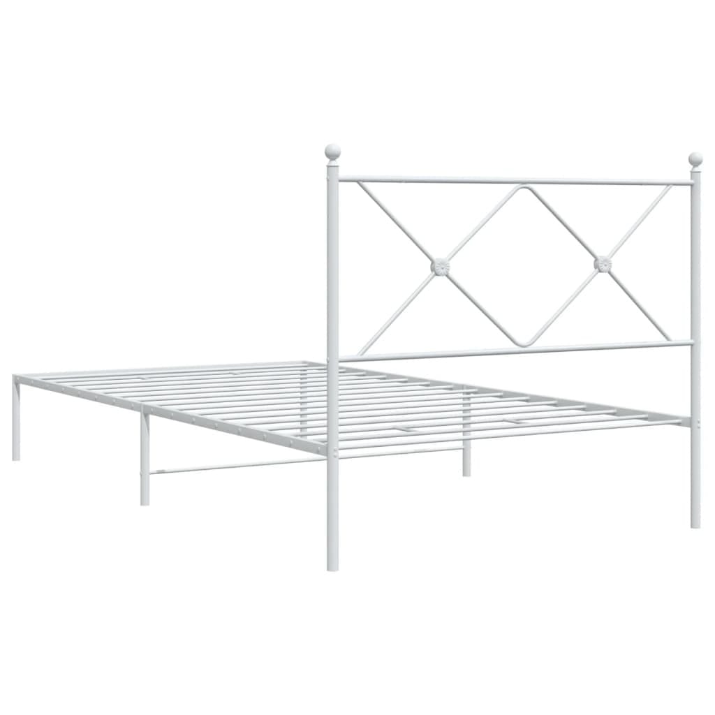 Metal Bed Frame without Mattress with Headboard White 39.4"x78.7"