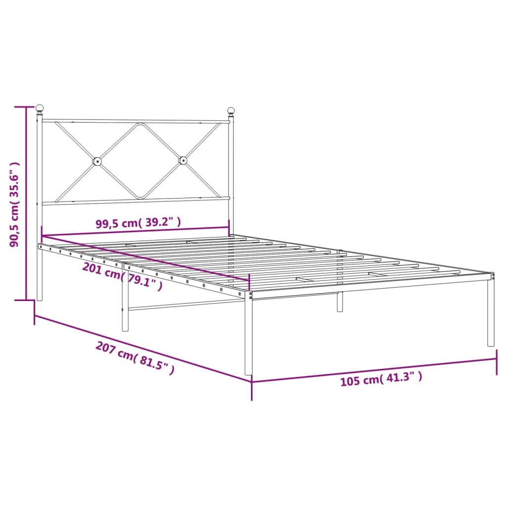 Metal Bed Frame without Mattress with Headboard White 39.4"x78.7"